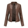 thumbnail image 1 of HWRETIE Coat New Ladies Slim Leather Stand-Up Collar Zipper Stitching Solid Color Jacket Coffee Xxxl, 1 of 6