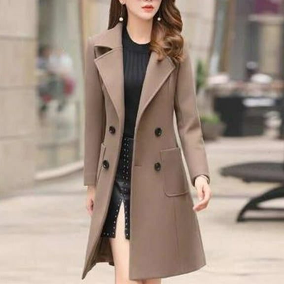HWRETIE Women's Casual Trench Coat Button Pocket Warm Overcoat Stylish Layering Outerwear for Work Travel or Everyday Wear