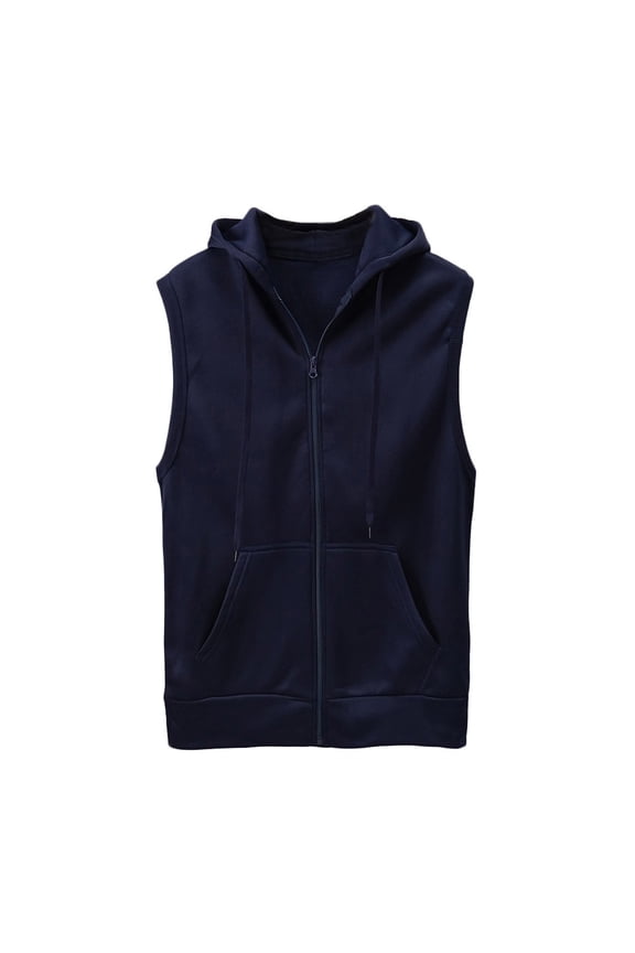 Loyisvidion Men Sleeveless Solid Hooded Waistcoat Slim Jacket Blouse Tops Shirt Navy 2Xl