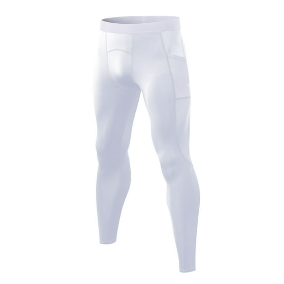 HWRETIE Mens Pants Men's Sports Stretch Leggings Trousers Breathable Quick-Drying Wicking Fitness Pants White 8(L)