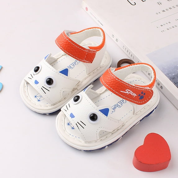 Loyisvidion Toddler Shoes Toddler Baby Girls Boy Cartoon Shoes Cute With Voice Soft Crib Kids Summer Sandals White 6-9 Month