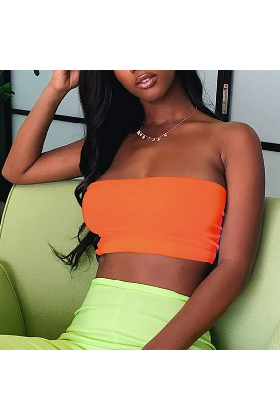 Loyisvidion Womans Shirts Women Fashion Vest Short Crop Tops Tube Orange 4(S)