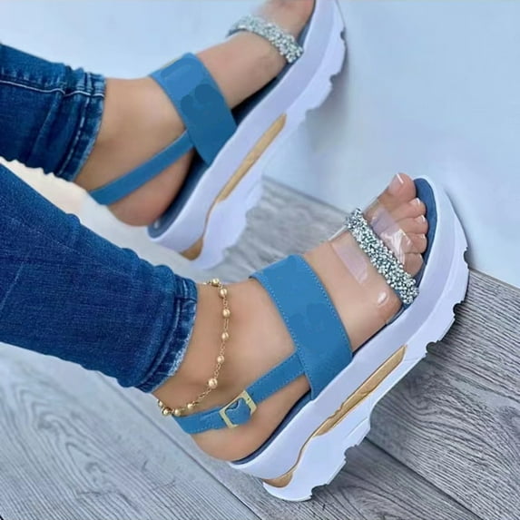 LoyisViDion Womens Sandals Summer Ladies Women Flat Thick Soled Shoes Fashion Casual Beach Sandals Light blue 8.5