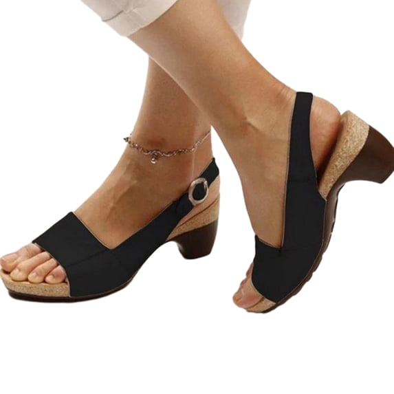 LoyisVidion Wide-fit Block Heel Sandals - Summer Ladies Shoes Fish Mouth Medium Thick Heel Metal Buckle Women's Sandals