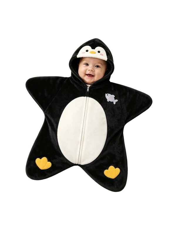 Cute Animal Baby Starfish Onesie 0 3 Months Unisex Newborn Zipper Swaddle Sack Cartoon Print Star‑Shape Warm Wearable Wrap Sleeping Blanket