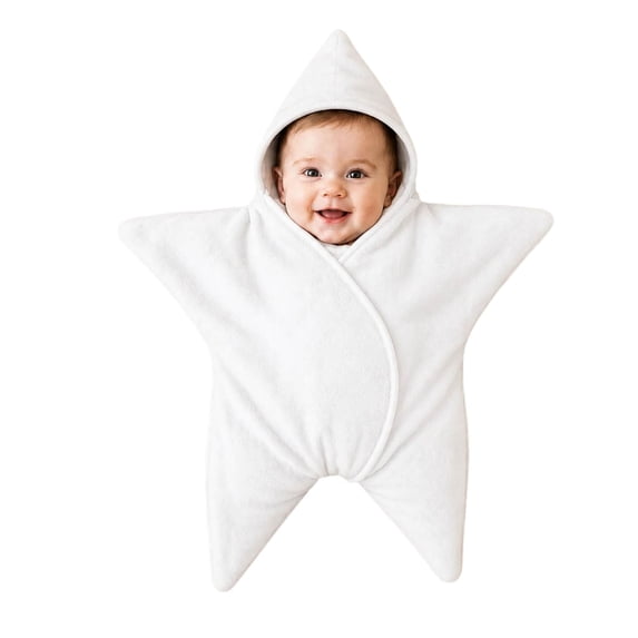 Loyni Star Shape Newborn Swaddle Sleep Sack Unisex Infant Coral Fleece Wearable Blanket Hooded Wrap Swaddle Soft Cozy Baby Sleeping Bag 0-3 Months White