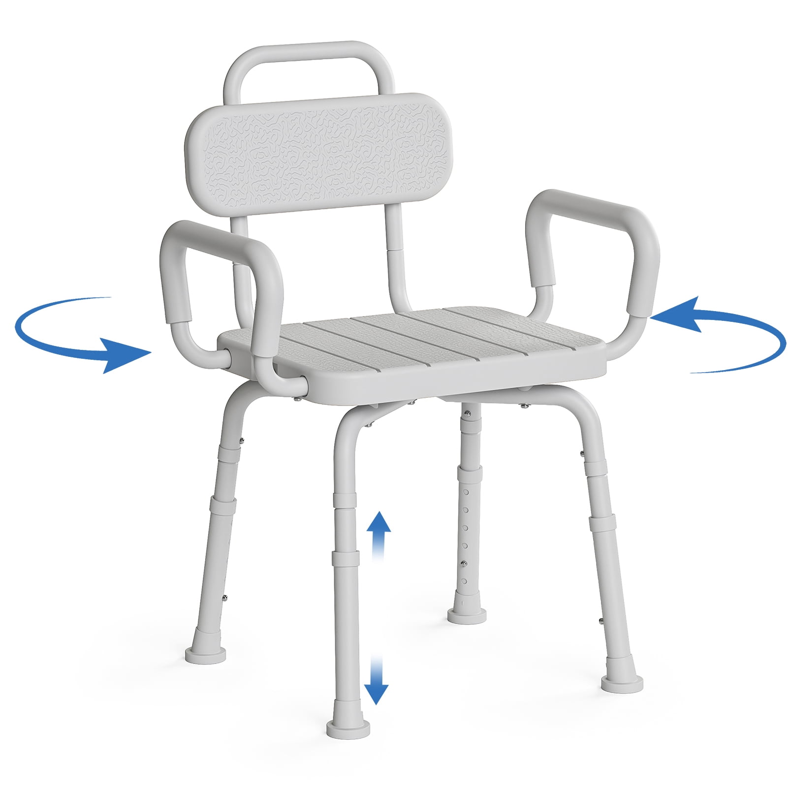 Loyoda 360 Degree Swivel Shower Chair with Back and Padded Armrests, Shower Stool for Elderly, Handicap, 6 Levels Adjustable Height , Support up to 350Lbs