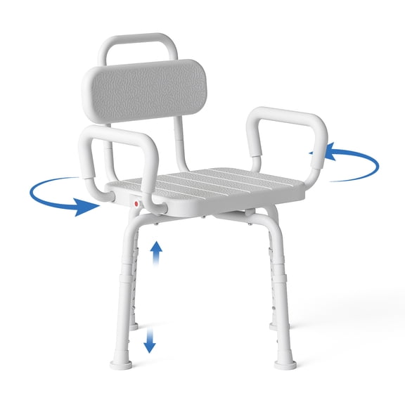 Loyoda 360 Degree Swivel Shower Chair with Back and Padded Armrests, Shower Stool for Elderly, Handicap, 6 Levels Adjustable Height , Support up to 350Lbs