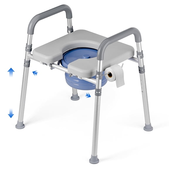 Loyoda Bedside Commode for Seniors, Portable Toilet Chair with Padded Seat & Armrests, 5L Removable Bucket, 400 lb Capacity