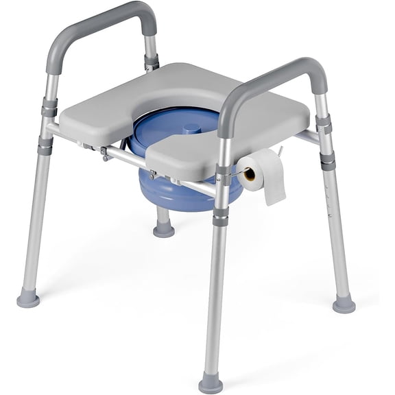 Loyoda Bedside Commode with Bucket for Seniors, Toilet Chair with Padded Handles & Seat, 400 LBS Bedside Toilet with Adjustable Height & Width for Pregnant, Disabled, Handicapped,(Gray)