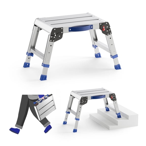 Loyoda Folding Step Stool for Adults, Aluminum Work Platform Adjustable Height, Lightweight Step Ladder, 440 lbs Cap
