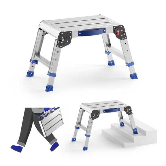 Loyoda Folding Step Stool for Adults, Aluminum Work Platform Adjustable Height, Lightweight Step Ladder, 440 lbs Cap