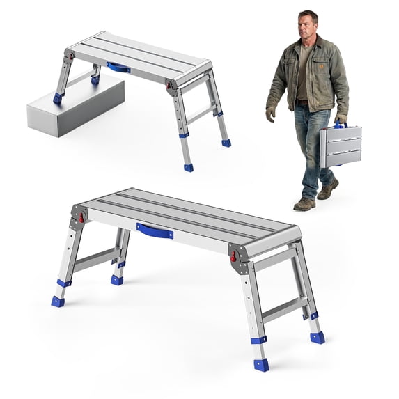 Loyoda Folding Work Platform, 800 lbs Load Capacity, Aluminum Drywall Stool Ladder, Heavy Duty Work Bench, Non-Slip Feet, Ideal for Washing Vehicles, Cleaning, Painting, Decorating