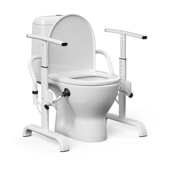 Loyoda Toilet Safety Rails for Seniors, Super Sturdy Heavy-Duty Toilet Safety Frame, Freestanding, White, 350 lb Limit