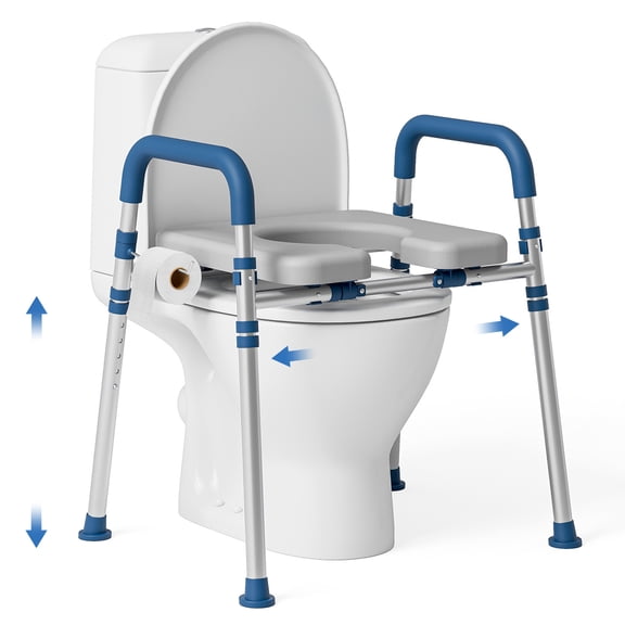 Loyoda Toilet Seat Risers with Handles & Soft Padded, Raised Toilet Seat for Seniors and Pregnant, Supports up to 400Lbs, Blue