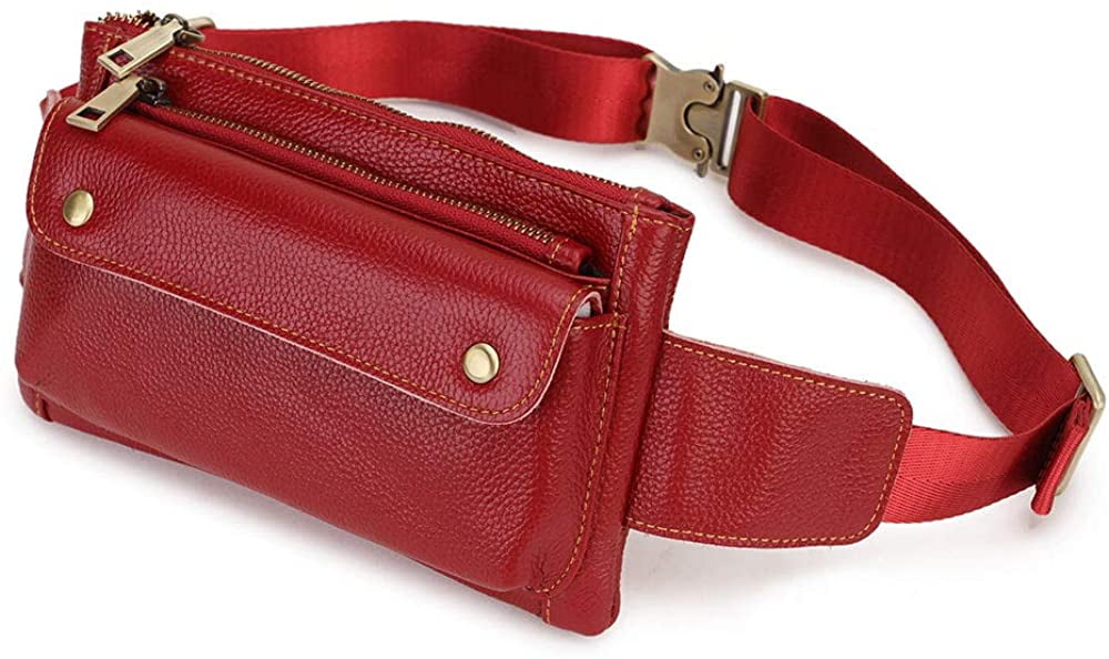 Loyofun Unisex Brown Genuine Leather Waist Bag Messenger Fanny Pack Bum Bag For Men Women Travel Sports Running Hiking