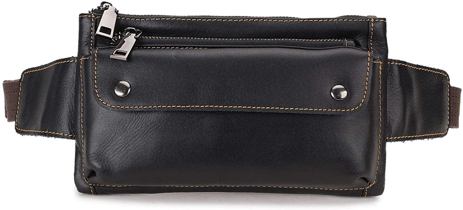 Loyofun Unisex Brown Genuine Leather Waist Bag Messenger Fanny Pack Bum Bag For Men Women Travel Sports Running Hiking