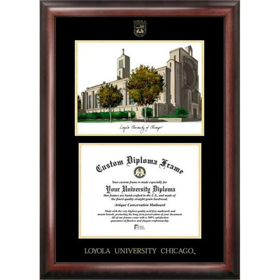 Loyola University Chicago 8.5" x 11" Gold Embossed Diploma Frame with Campus Images Lithograph