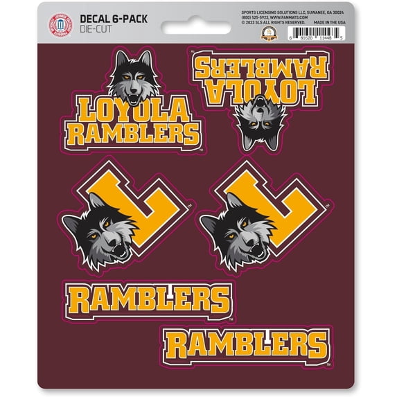 Loyola University Chicago Ramblers 6-Piece Decal Sticker Set, 5x6 Inch Sheet, Gift for football fans for any hard surfaces around home, automotive, personal items