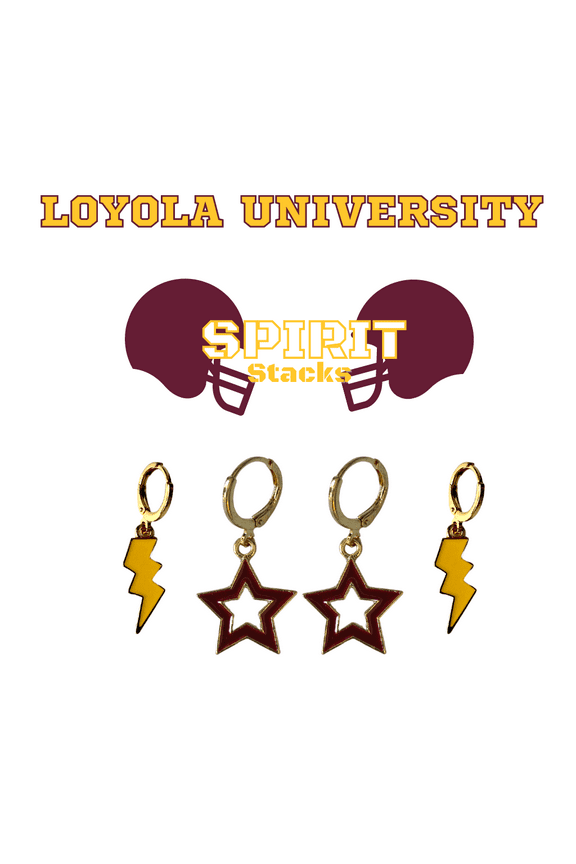 Loyola University Chicago Spirit Stack golden yellow mini enamel bolts and maroon statement open starboys