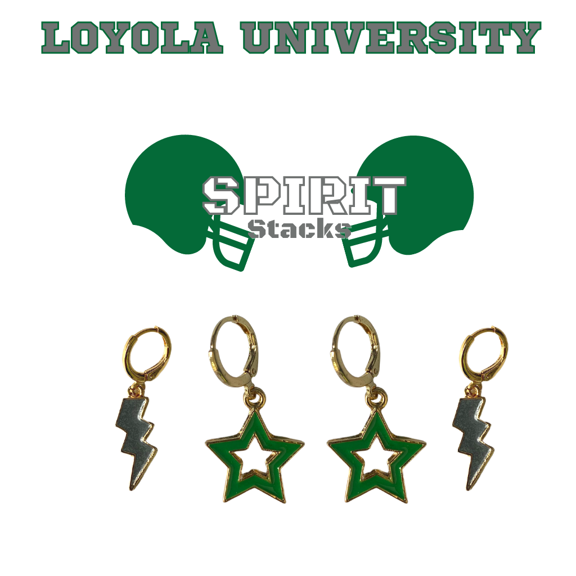 Loyola University Maryland Spirit Stack grey mini enamel bolts and green statement open starboys