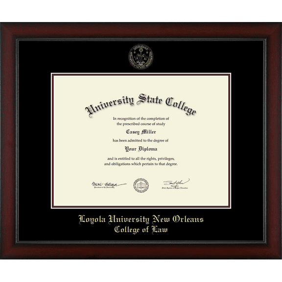 Loyola University New Orleans College of Law Diploma Frame, Document Size 16" x 12"
