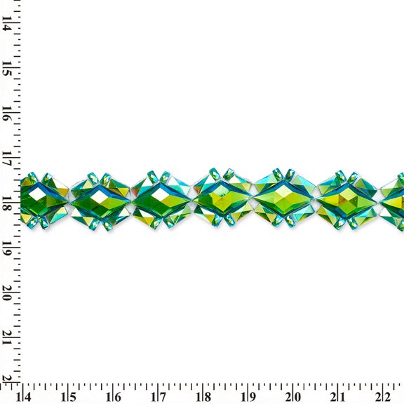 Lozenge Resin Rhinestone Iron On Gel Backed Trim Sold By The Yard - Green