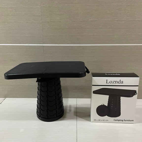 Loznda Camping furniture,Folding Table and Stool, Small, Black, 4 Foot Outdoor Portable Table, Adjustable Height, Camping, Picnic,38 x 48 x 62 cm