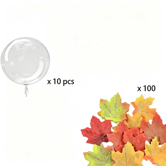 Lpmadey 20" Clear Balloons & Maple Leaves Decor Kit 10-Pack Transparent PVC Bubble Balloons with 100 Artificial Autumn Leaves, Hanging Ceiling Decor for Fall Thanksgiving, Wedding & Party