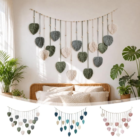 Lpmadey Boho Macrame Leaf Wall Hanging 47x29.5 Inch Woven Leaves Tapestry for Bedroom Living Room Nursery Home Decor