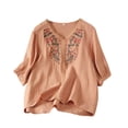thumbnail image 1 of Lpmadey Floral Embroidered Tops for Women 3/4 Sleeve Boho Vacation Dressy Casual Shirts V Neck Tunic Tshirt, 1 of 7