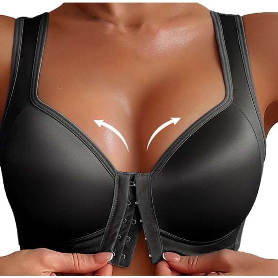 Lpmadey Front Closure Bra for Women Push Up Wirefree Wide Straps Everyday Bras Full Coverage Back Support Bra