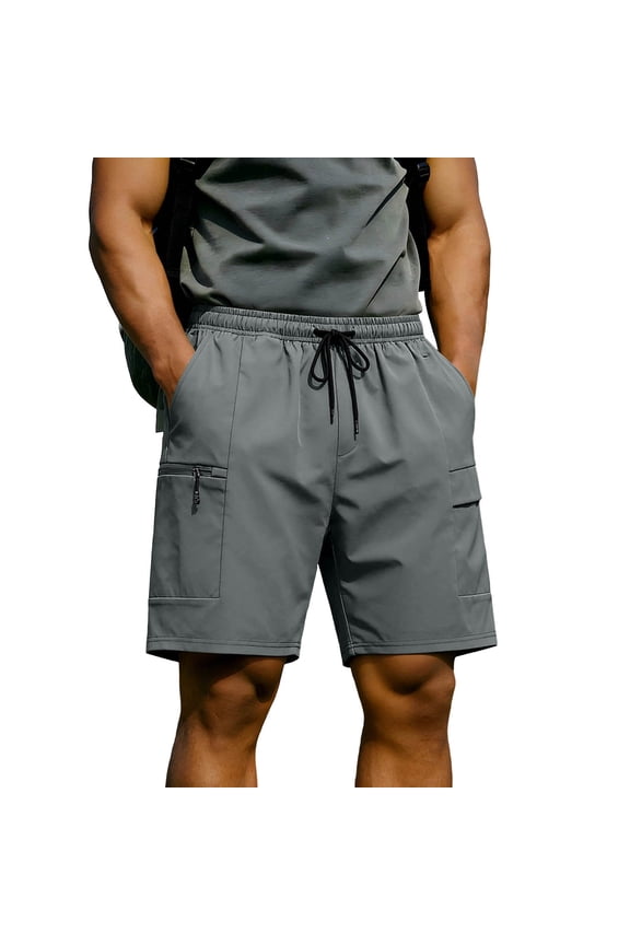 Men's Athletic Performance Shorts Lightweight Elastic Waist Drawstring Shorts with Zipper Pockets
