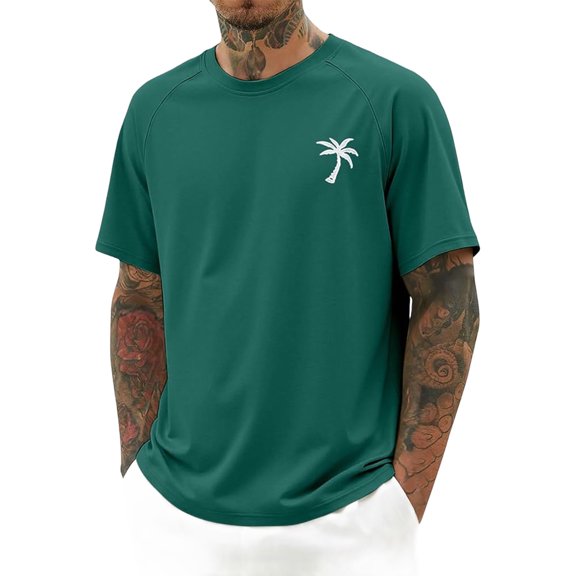 Lpmadey Men's Palm Tree Print Short Sleeve T-Shirt Casual Crewneck Summer Beach Top Breathable Workout Tee