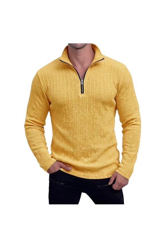 Men's Quarter Zip Pullover Sweater Lightweight Mock Neck Sweatshirts Waffle Knit Long Sleeve Golf Shirts