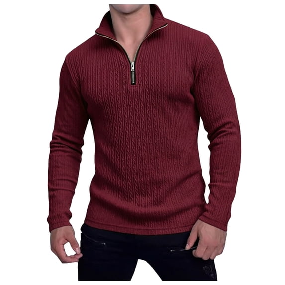 Lpmadey Men's Quarter Zip Pullover Sweater Lightweight Mock Neck Sweatshirts Waffle Knit Long Sleeve Golf Shirts