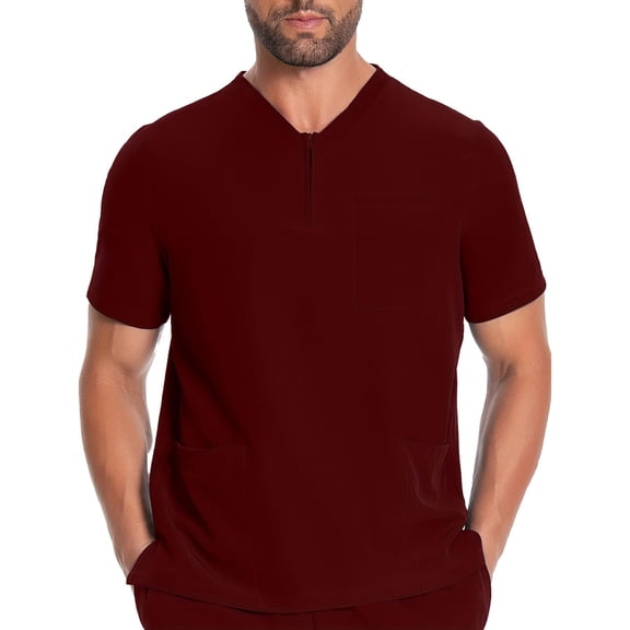 Lpmadey Men's Short Sleeve Workwear Scrub Top Quarter Zip Multi Pocket Work Clothes Nursing Uniform