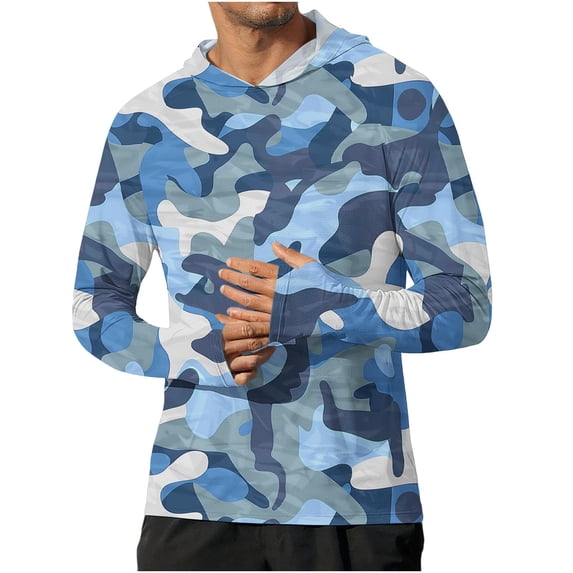 Lpmadey Men's UPF 50+ Sun Protection Hoodie Camouflage Print Long Sleeve Beach Shirts Breathable Camping Vacation Tops