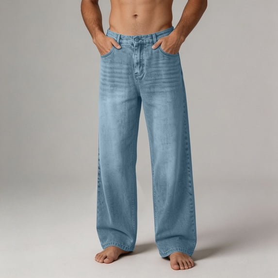 Lpmadey Men's Vintage Straight Leg Jeans Loose Fit Wide Leg Denim Pants Casual Trousers with Pockets for Daily Wear