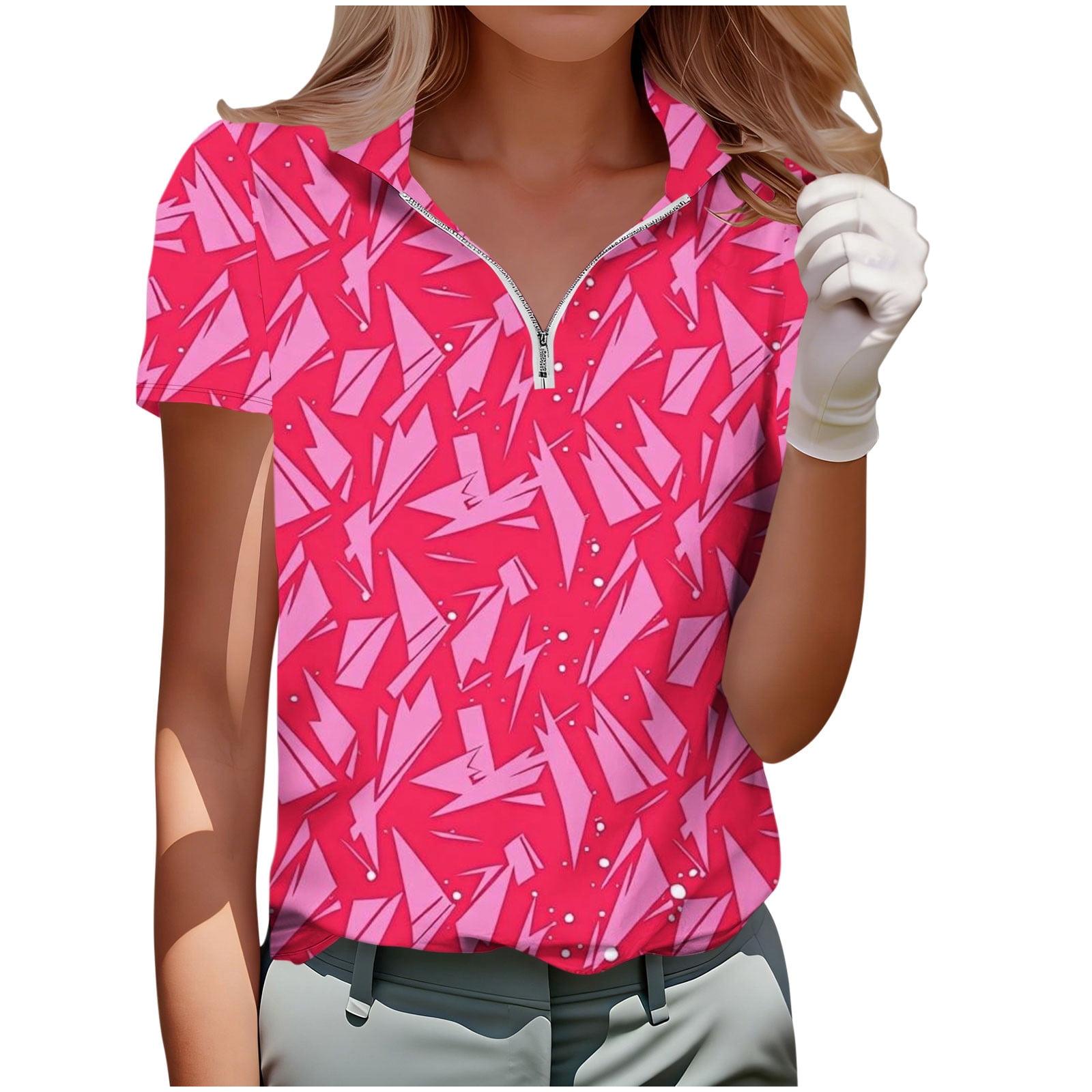 Lpmadey Polo Shirts for Women Summer Short Sleeve Quarter Zip Pullover Business Casual Golf Shirt for Sports