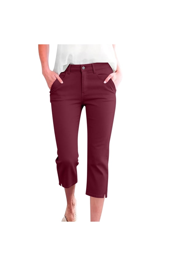 Women's Capri Pants Mid Waist Slim Fit Leggings Solid Casual Workout Yoga Pants Summer Petite Pants