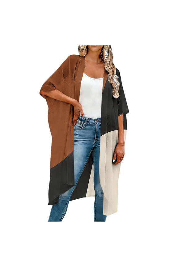Women's Fashion Print Open Front Elbow Sleeve Cover-Up - Loose Fit Duster Kimono, Breathable Casual Beach Cover Up