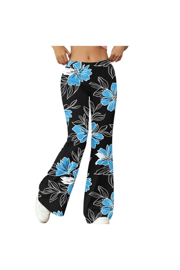 Women's Floral Print Flare Yoga Pants Elastic High Waist Bell Bottom Leggings, Stretch Bootcut Workout Pants