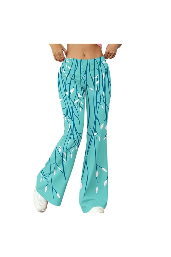 Women's Floral Print Flare Yoga Pants Elastic High Waist Bell Bottom Leggings, Stretch Bootcut Workout Pants
