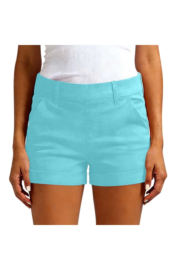 Women's Stretch Twill Shorts, Solid Color Cuffed Hem Casual Shorts , Hiking Everyday Shorts