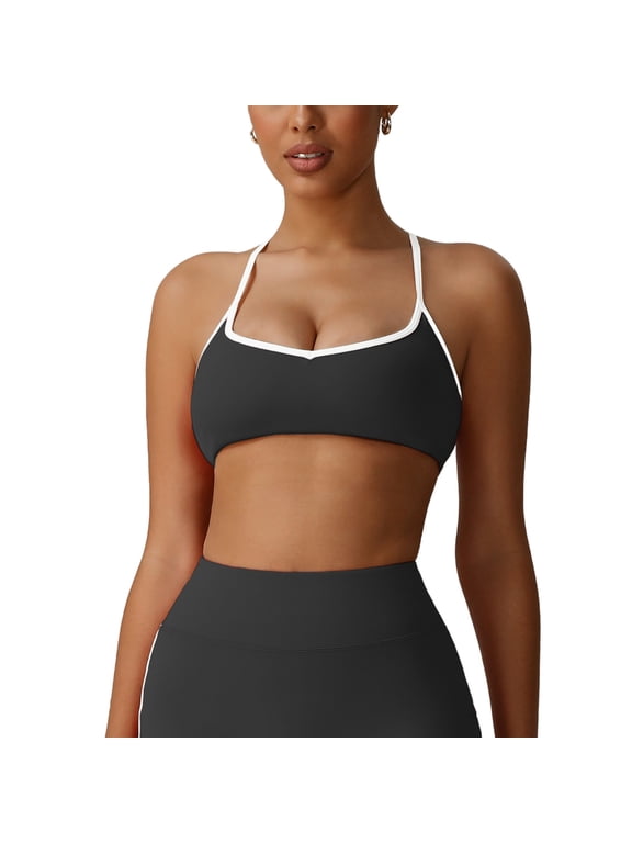 Womens Sweetheart Square Neck Sports Bra Color Block Sports Bras Seamless Adjustable Spaghetti Straps Workout Gym Bra