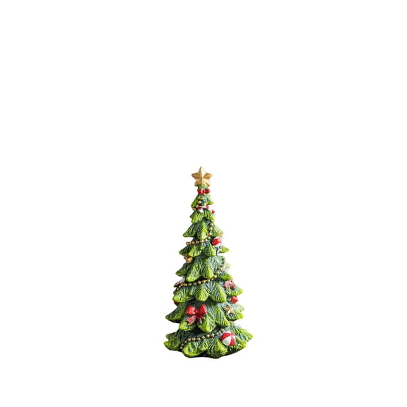 Lpvtoar Christmas Decorated Resin Tree Figurine, Freestanding Resin Tree with Molded Details for Christmas Tabletop and Mantel Styling at Home