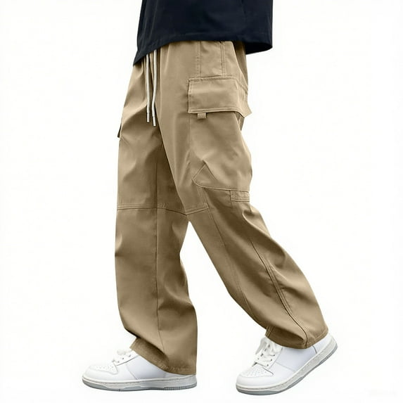 LpwkSSA Boys' Jogger Pants Fall Winter Mid Size Casual Solid Color WaterProof Pants Soft Loose Straight Leg Sports Pants Yellow 13 Years