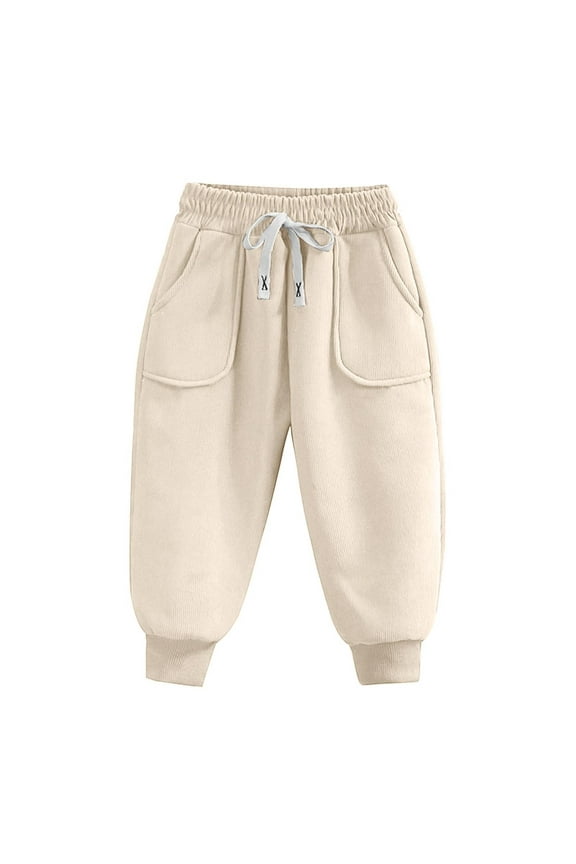 Boys' Sports Cuffed Pants Winter Warm Wide Soft Leg Athletic Ski Pants with Pockets Waterproof Windproof Outdoor Sweatpants Beige 1 Years