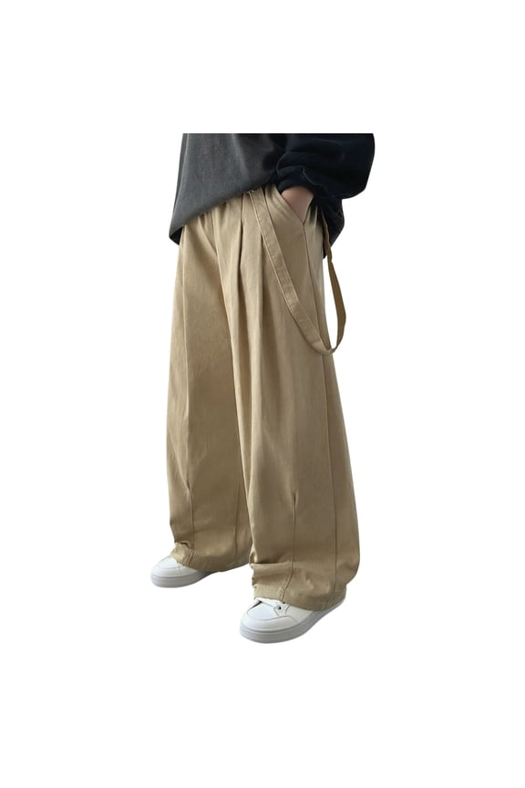 Boys' Sports Pants Winter Warm Wide Leg Athletic Ski Pants with Pockets Waterproof Windproof Outdoor Sweatpants Beige 14 Years